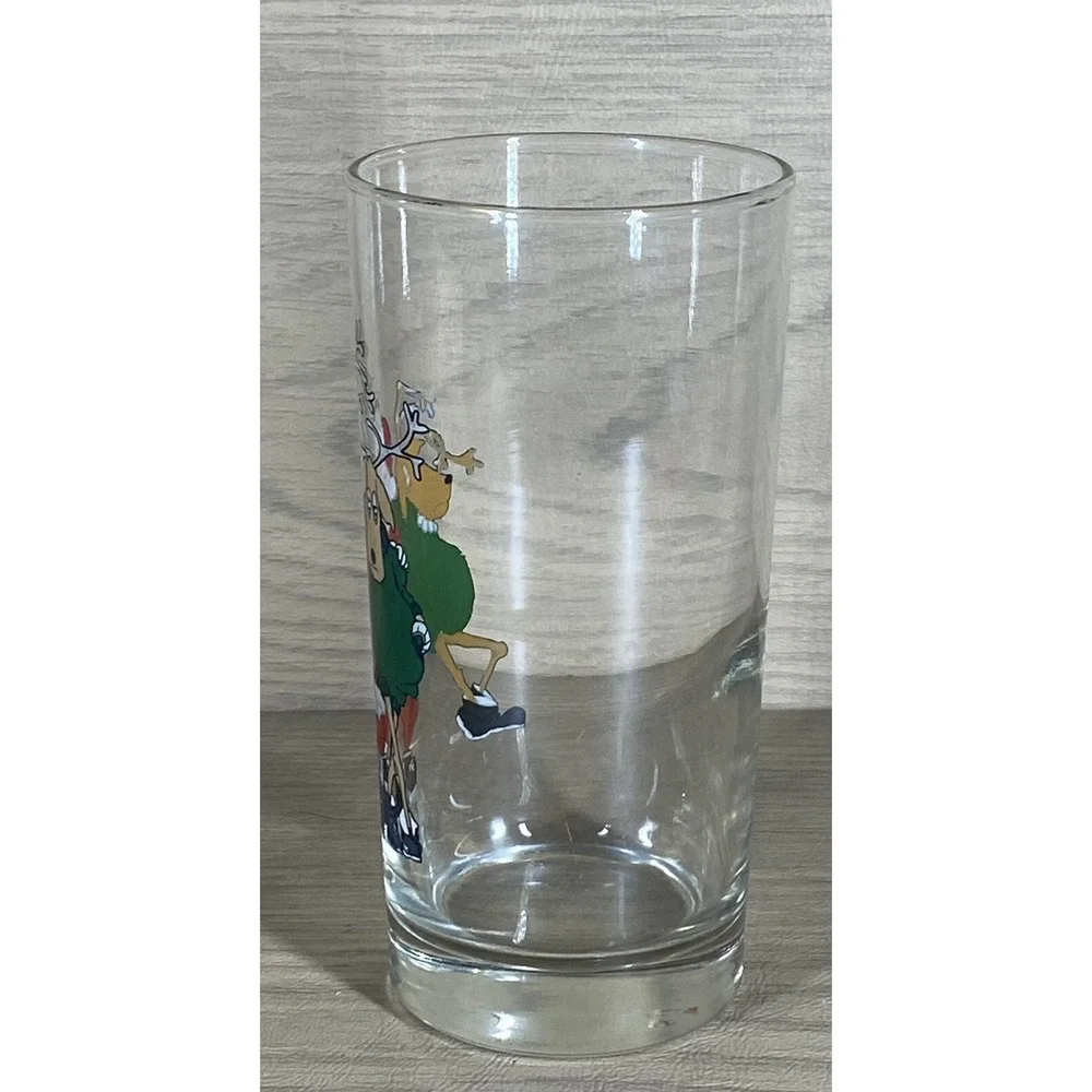 Vtg Balfour Tipsy Santa & Reindeer Highball Glass Christmas Tumbler Bar Ware